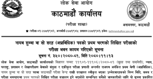 Lok Sewa Aayog Kathmandu Naya Subba Post First Written Exam Center