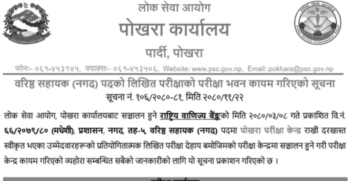 Rastriya Banijya Bank Pokhara Exam Center of Sr. Assistant and Assistant Manager