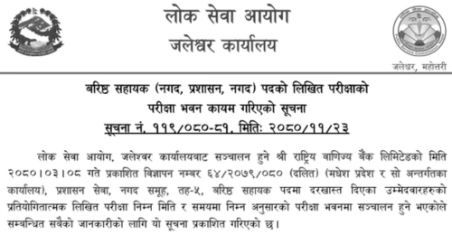 Rastriya Banijya Bank Limited Written Exam Center of Sr. Assistant (Jaleshwor)