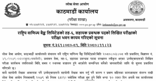 Rastriya Banijya Bank Written Exam Center Kathmandu for Assistant Manager