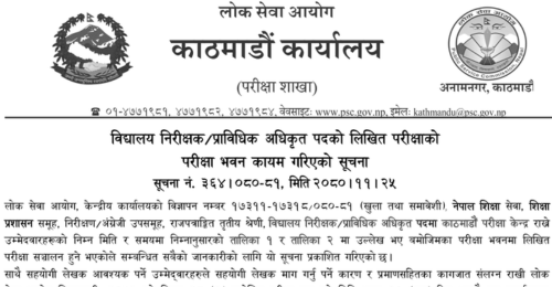 Lok Sewa Aayog Kathmandu Written Exam Center of School Inspector and Technical Officer