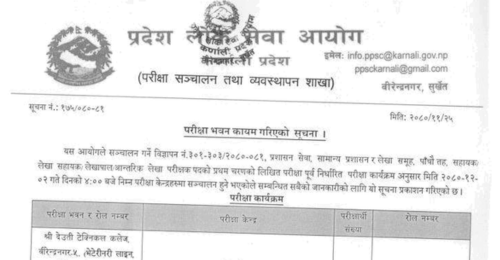 Karnali Pradesh Lok Sewa Aayog 5th Level Assistant Accounts Exam Center