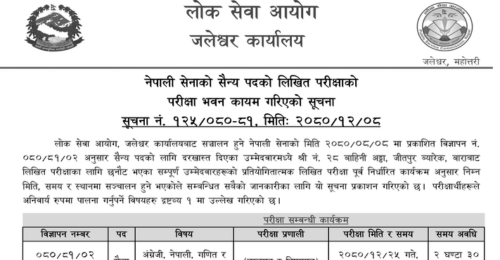 Nepal Army Sainya Post Written Exam Center Bara 2080