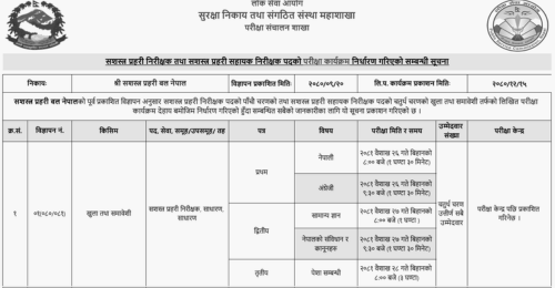 APF Nepal Written Exam Schedule of Inspector and ASI Post 2080