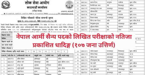 Nepal Army Sainya Post Written Exam Result of Dhading