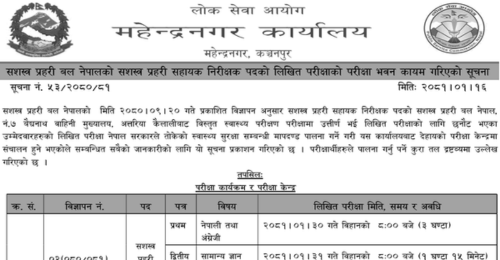 APF Nepal ASI Post Written Exam Center at Mahendranagar