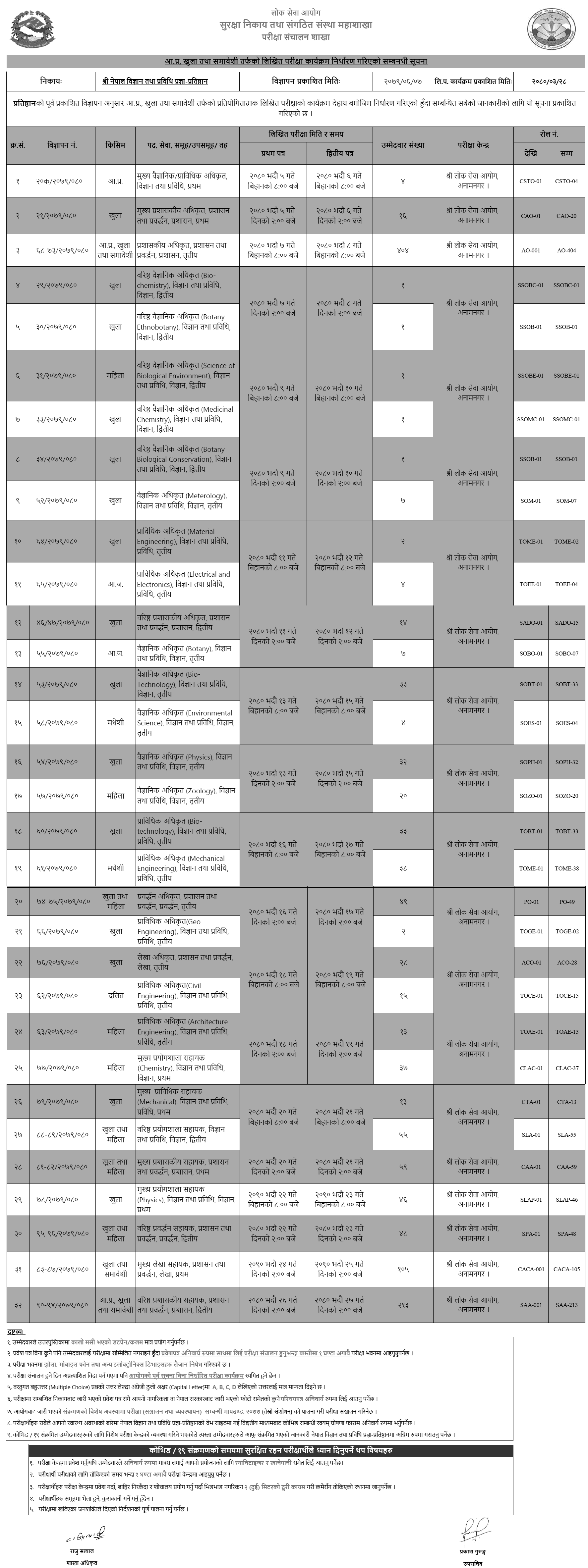 NAST Service Commission Written Exam Schedule 2080