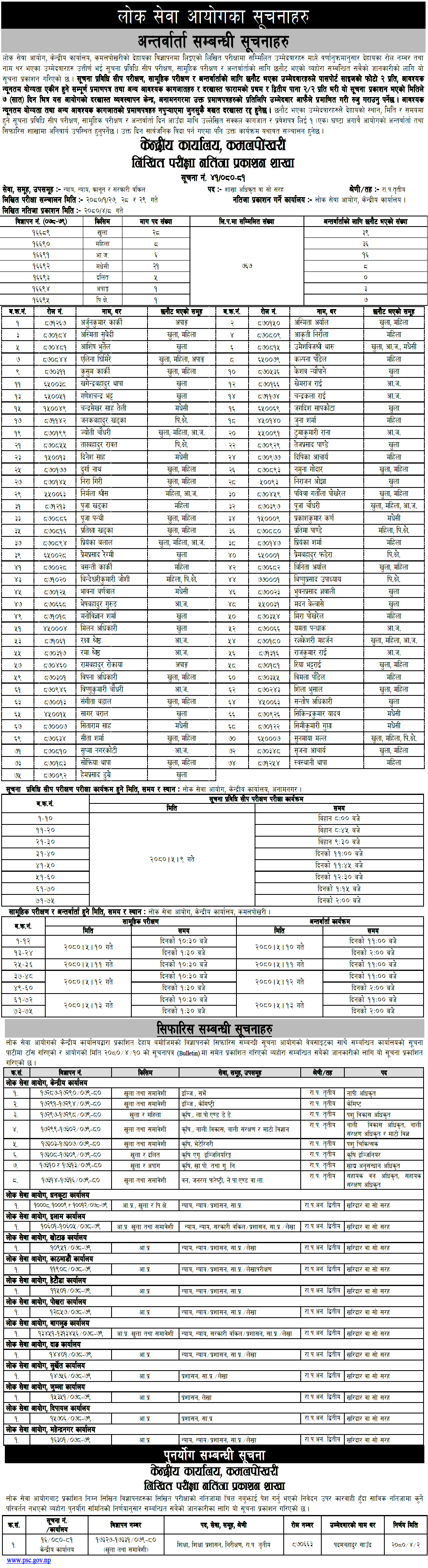 Lok Sewa Aayog Weekly Notices 2080 Shrawan 10