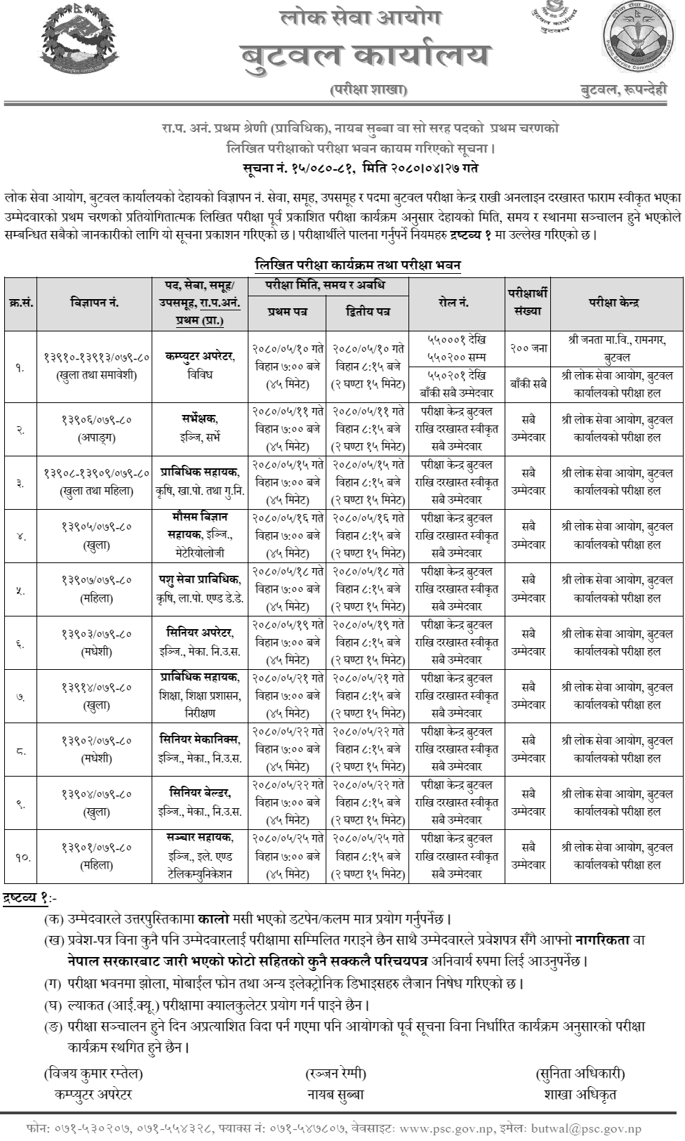 Lok Sewa Aayog Prabidhik NaSu Written Exam Center Butwal
