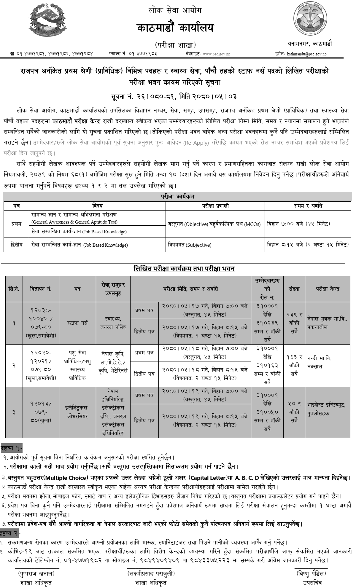 Lok Sewa Aayog Kathmandu Exam Center of Nurse, TA, Electrical Overseer