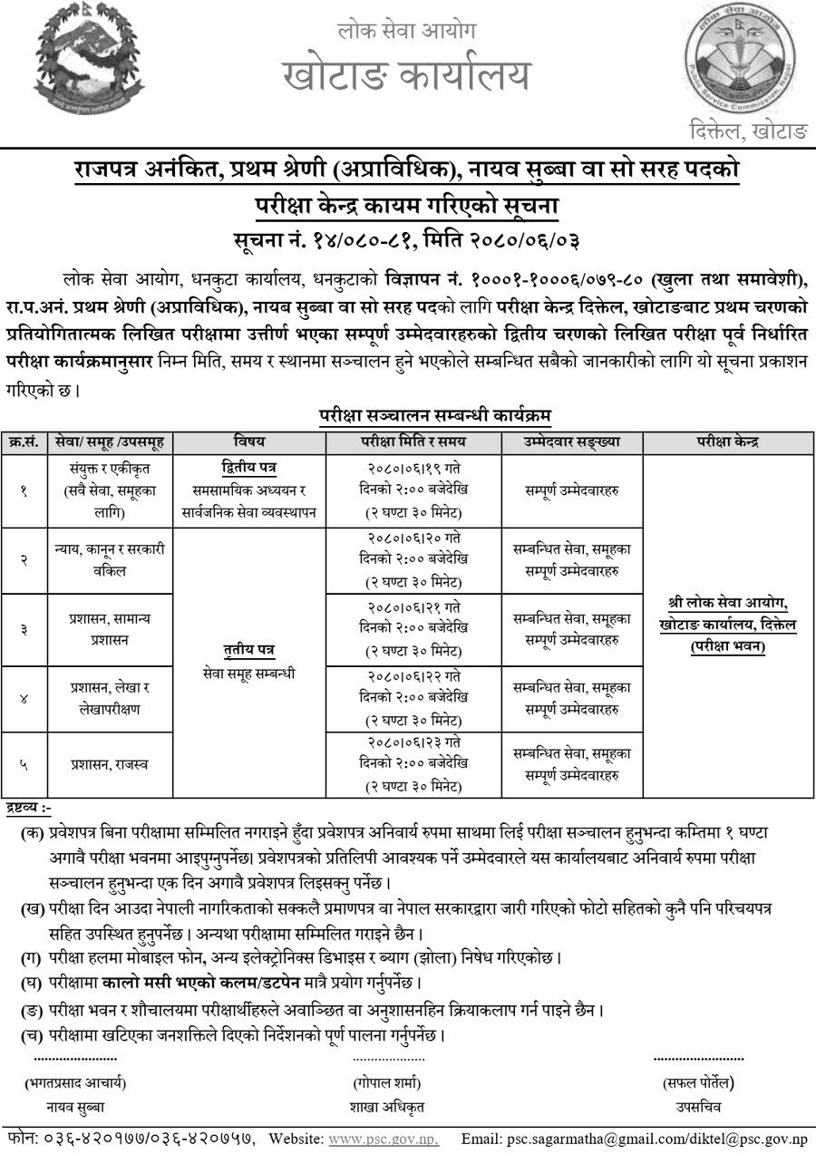 Lok Sewa Aayog Khotang Nayab Subba Second Phase Written Exam Center
