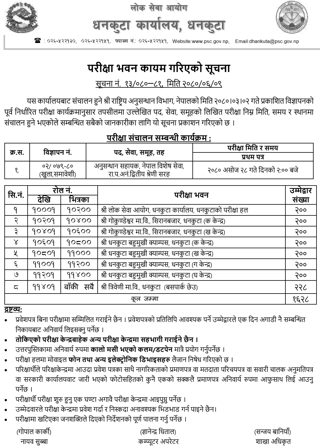 Rastriya Anusandhan Bibhag Anusandhan Sahayak Written Exam Center Dhankuta