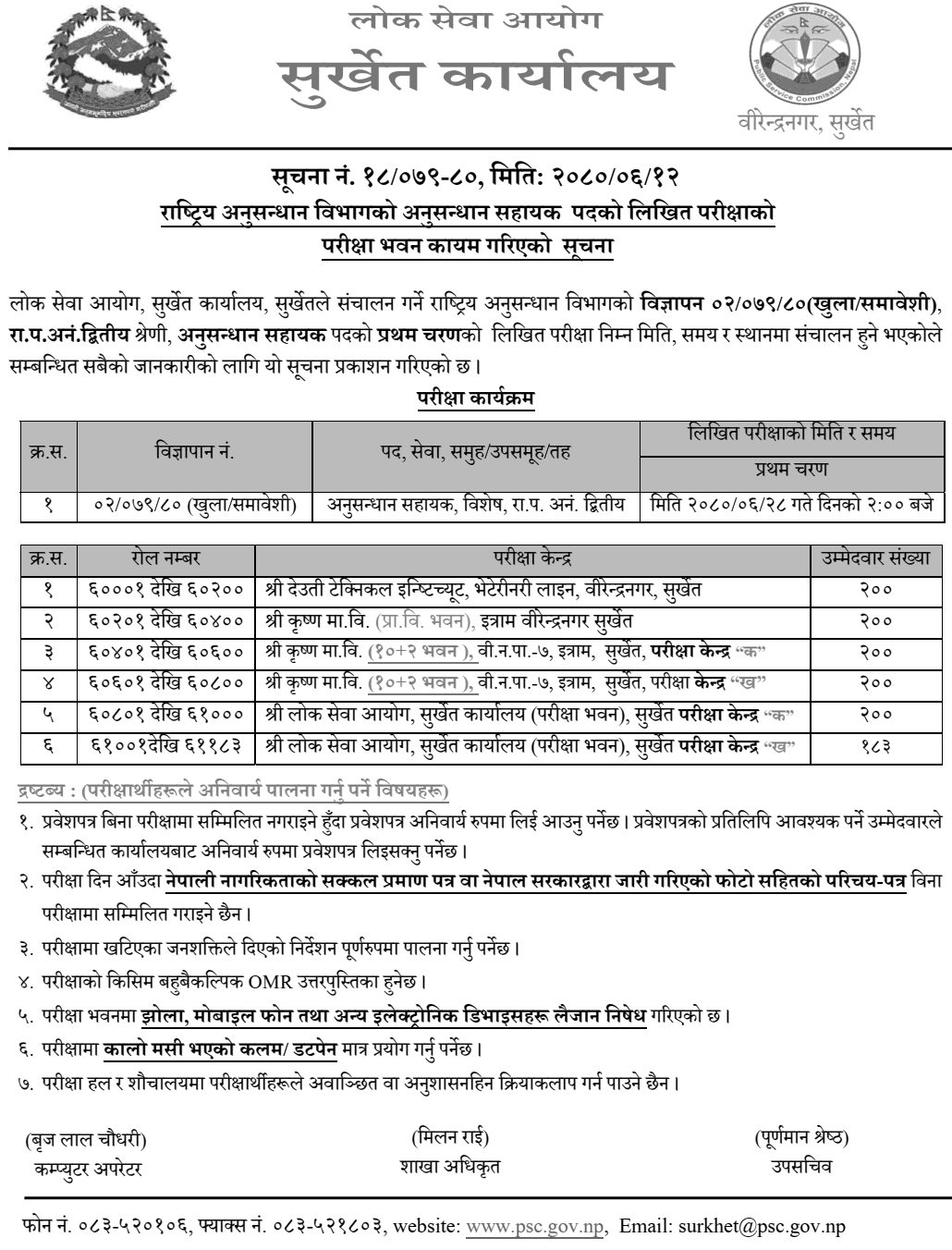 Rastriya Anusandhan Bibhag Anusandhan Sahayak Written Exam Center Surkhet