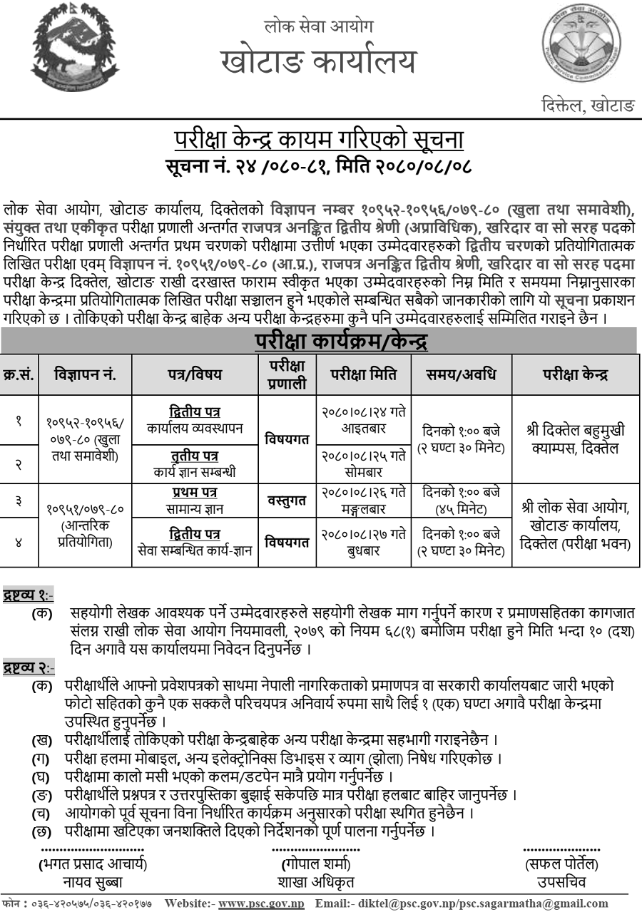 Lok Sewa Aayog Kharidar 2nd Phase Written Exam Center Khotang 2080
