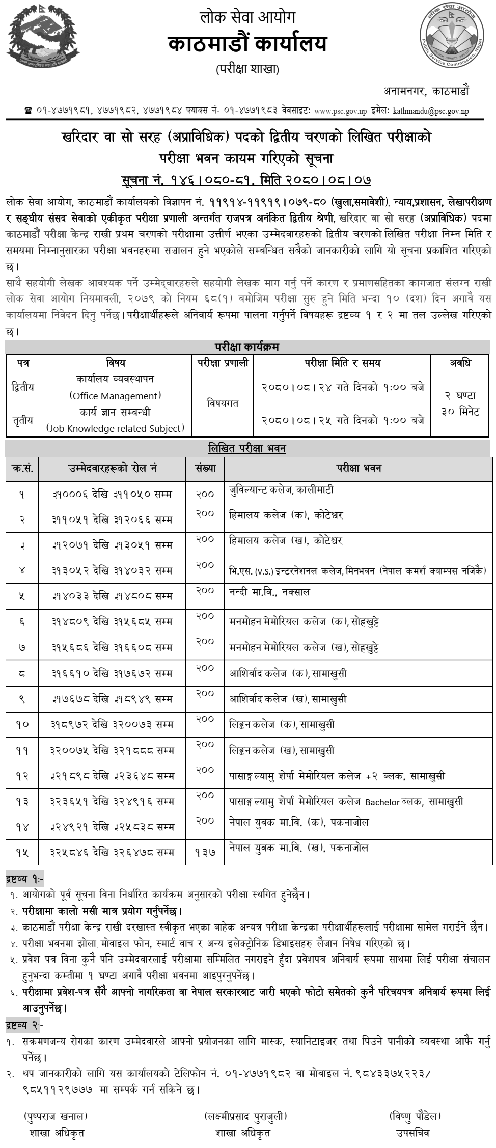 Lok Sewa Aayog Kharidar 2nd Phase Written Exam Center Kathmandu