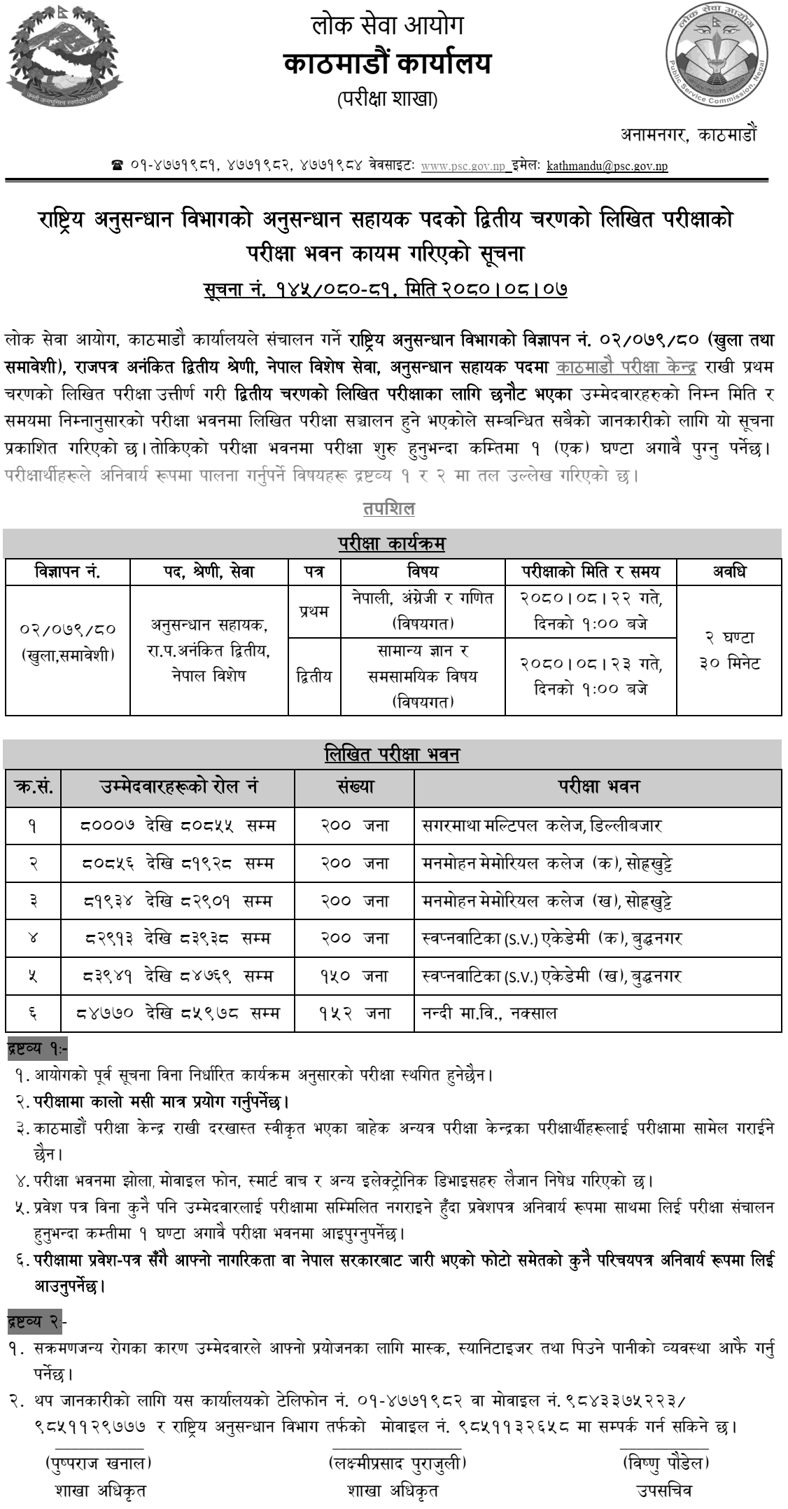 Rastriya Anusandhan Bibhag Anusandhan Sahayak Second Phase Exam Center Kathmandu