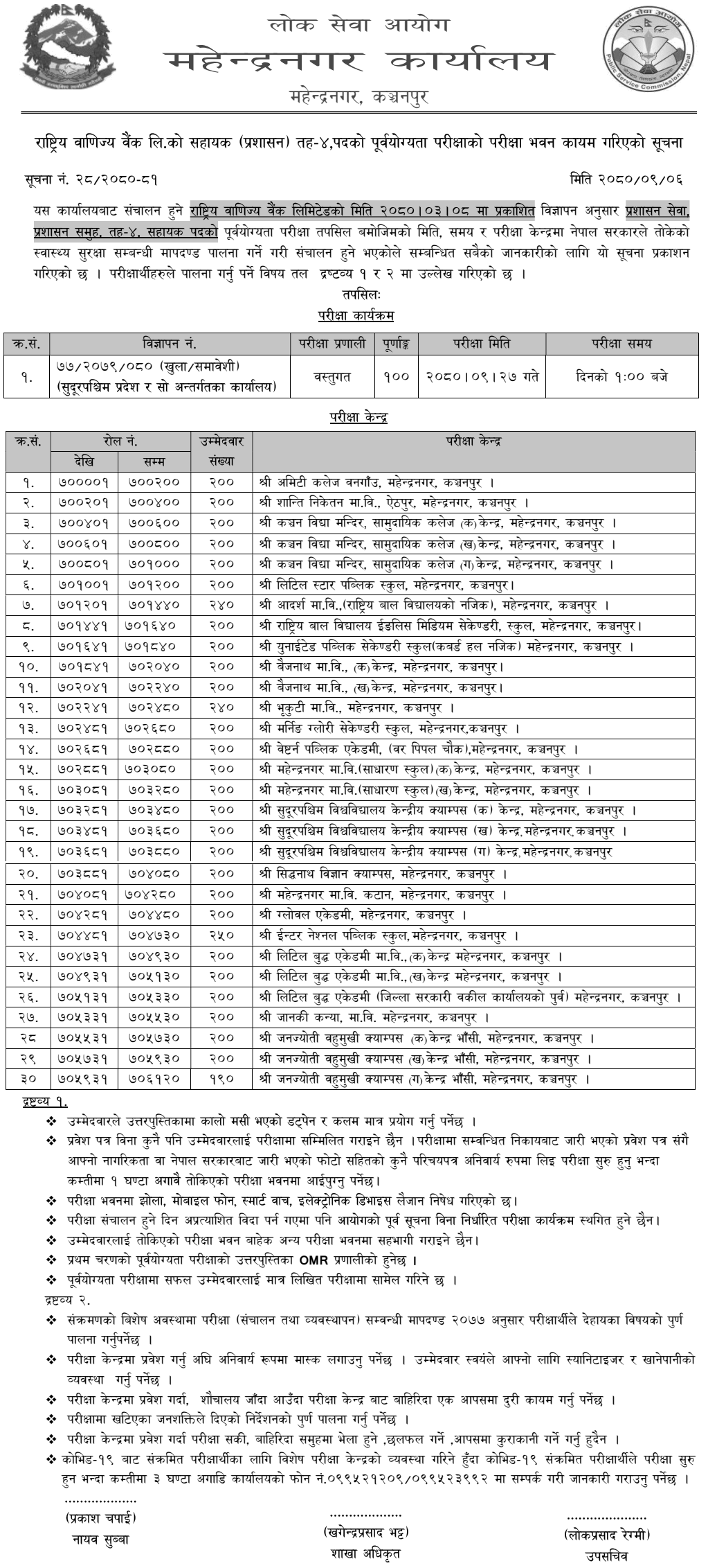 Rastriya Banijya Bank Written Exam Center Mahendranagar of 4th Level Assistant
