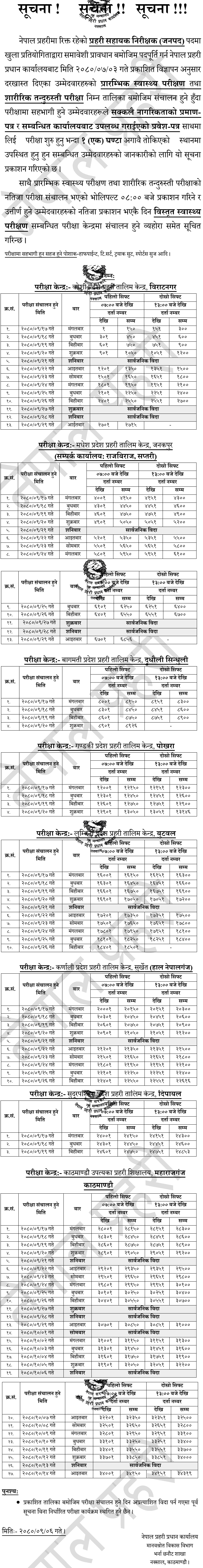 Nepal Police ASI Preliminary Health Examination and Physical Fitness Test