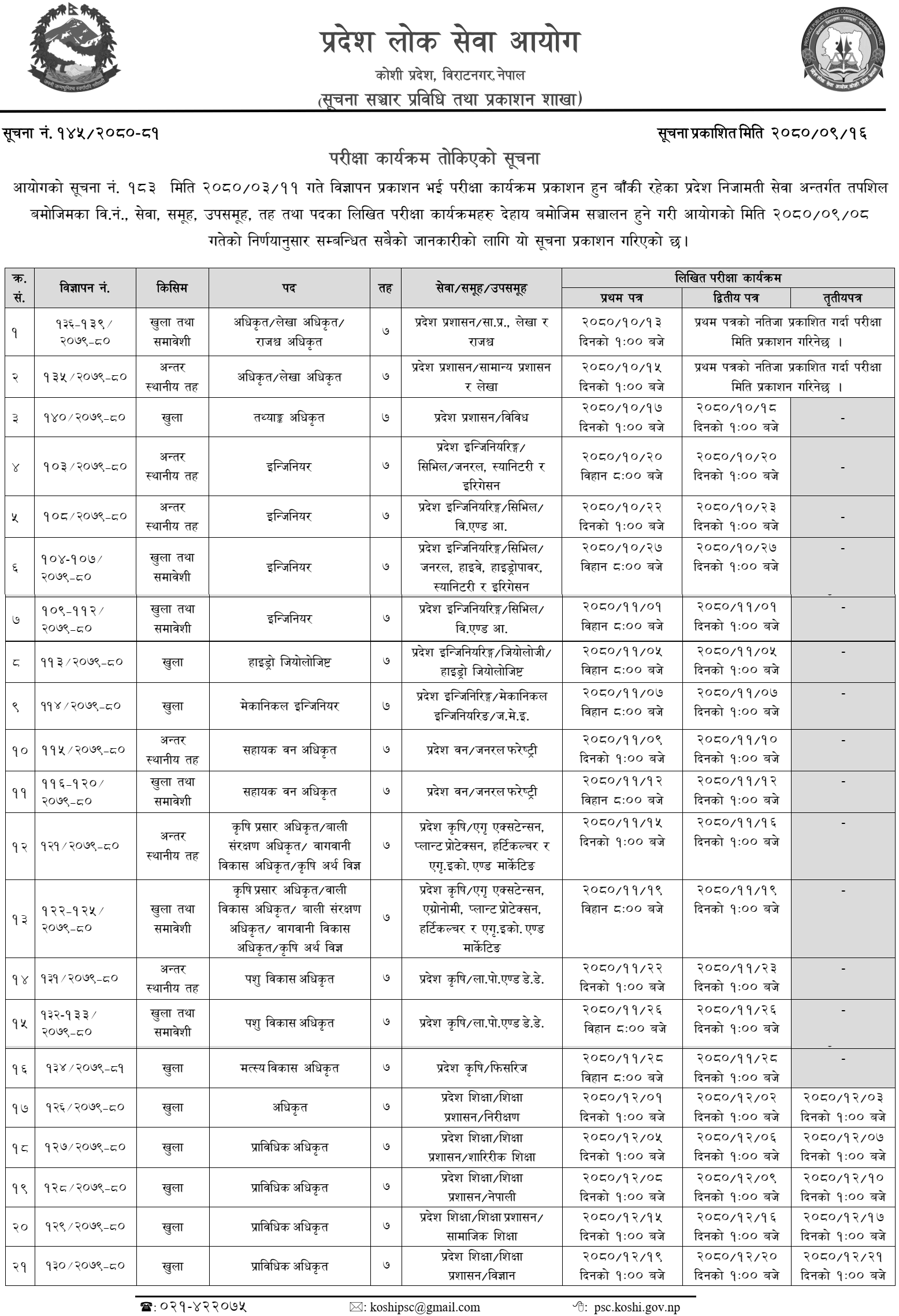 Koshi Pradesh Lok Sewa Aayog Written Exam Routine of 7th Level Officer