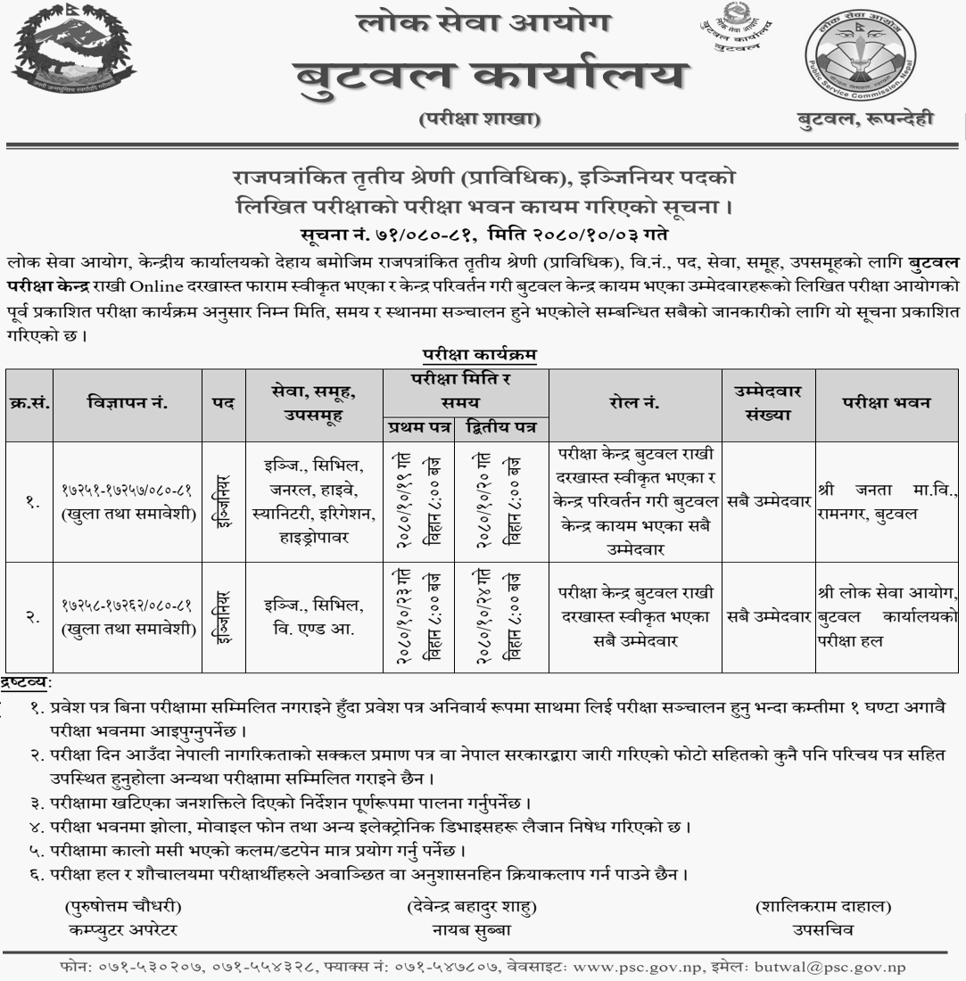 Lok Sewa Aayog Butwal Written Exam Center of Engineer Posts
