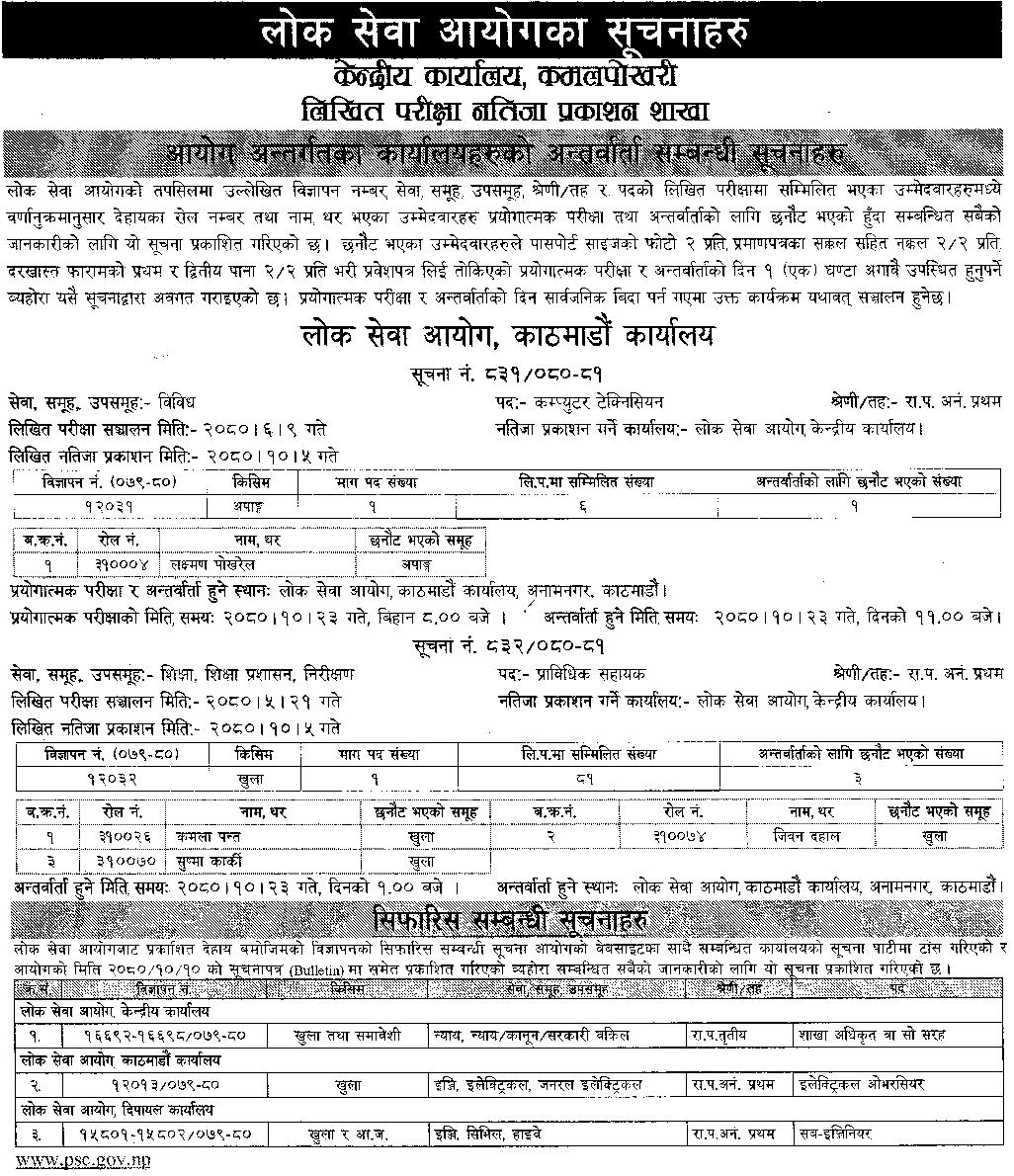 Lok Sewa Aayog Weekly Notices 2080 Magh 10