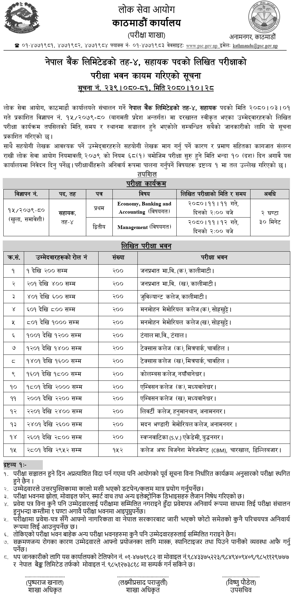 Nepal Bank Limited Level-4 Assistant Post Exam Center Kathmandu