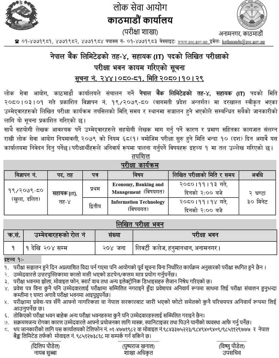 Nepal Bank Limited Assistant (IT) Level-4 Exam Center Kathmandu