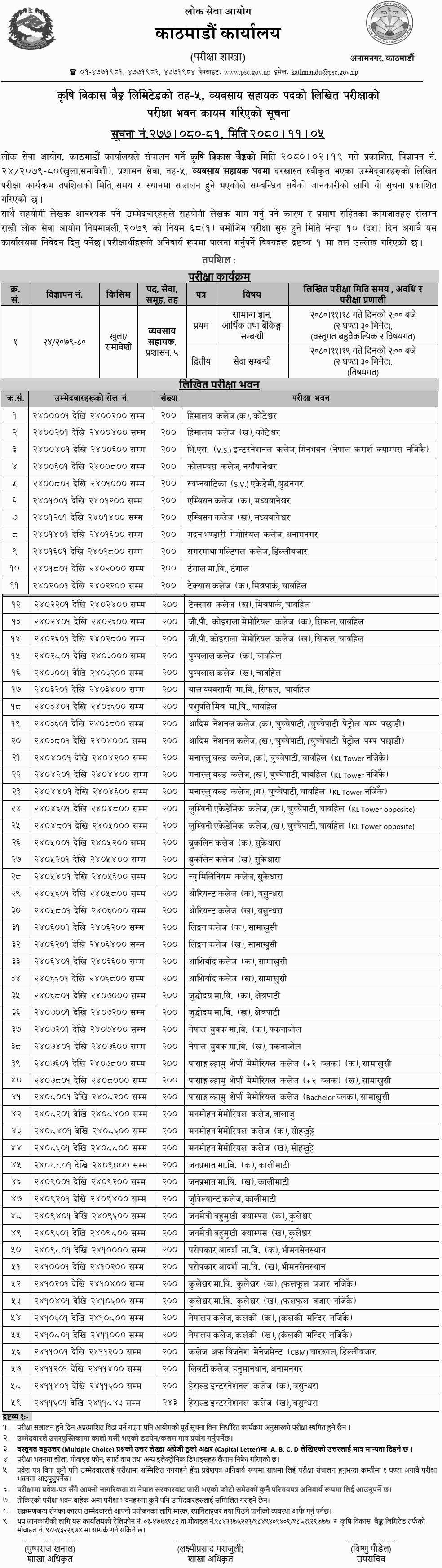 Agriculture Development Bank Limited Exam Center for Business Assistant (Kathmandu)
