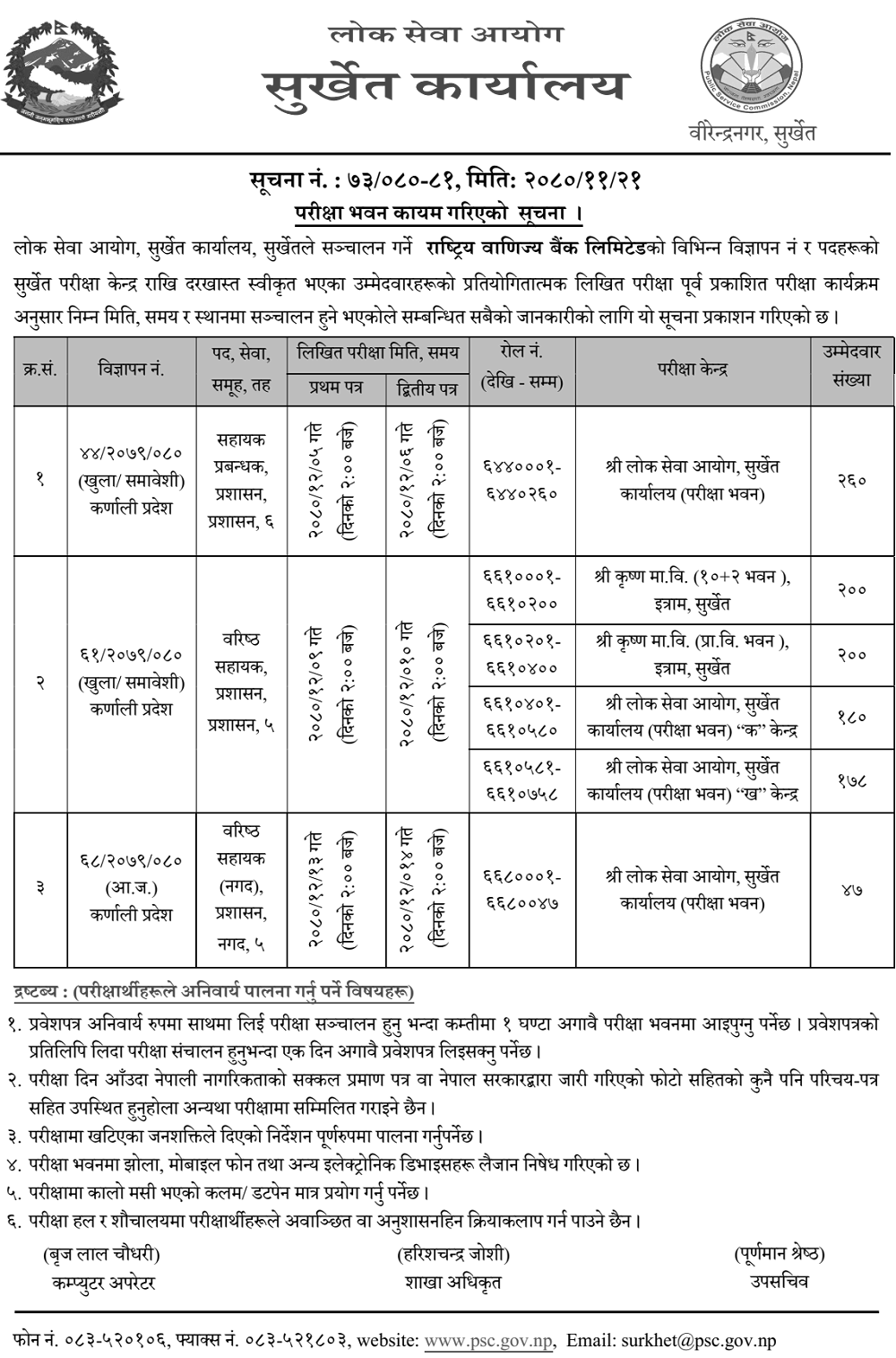 Rastriya Banijya Bank Written Exam Center Surkhet Assistant Manager and Sr. Assistant