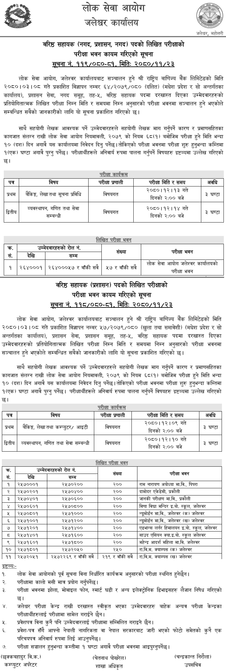 Rastriya Banijya Bank Limited Written Exam Center of Sr. Assistant (Jaleshwor)