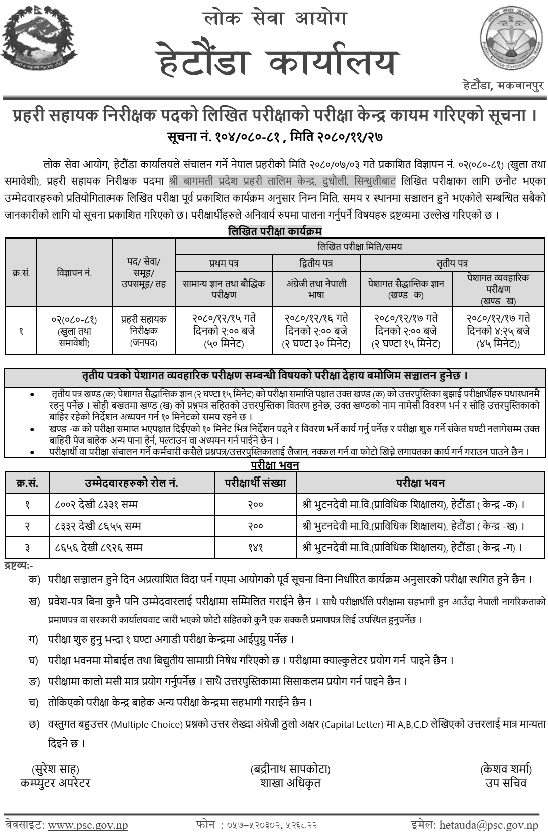 Nepal Police ASI Post Written Exam Center Hetauda