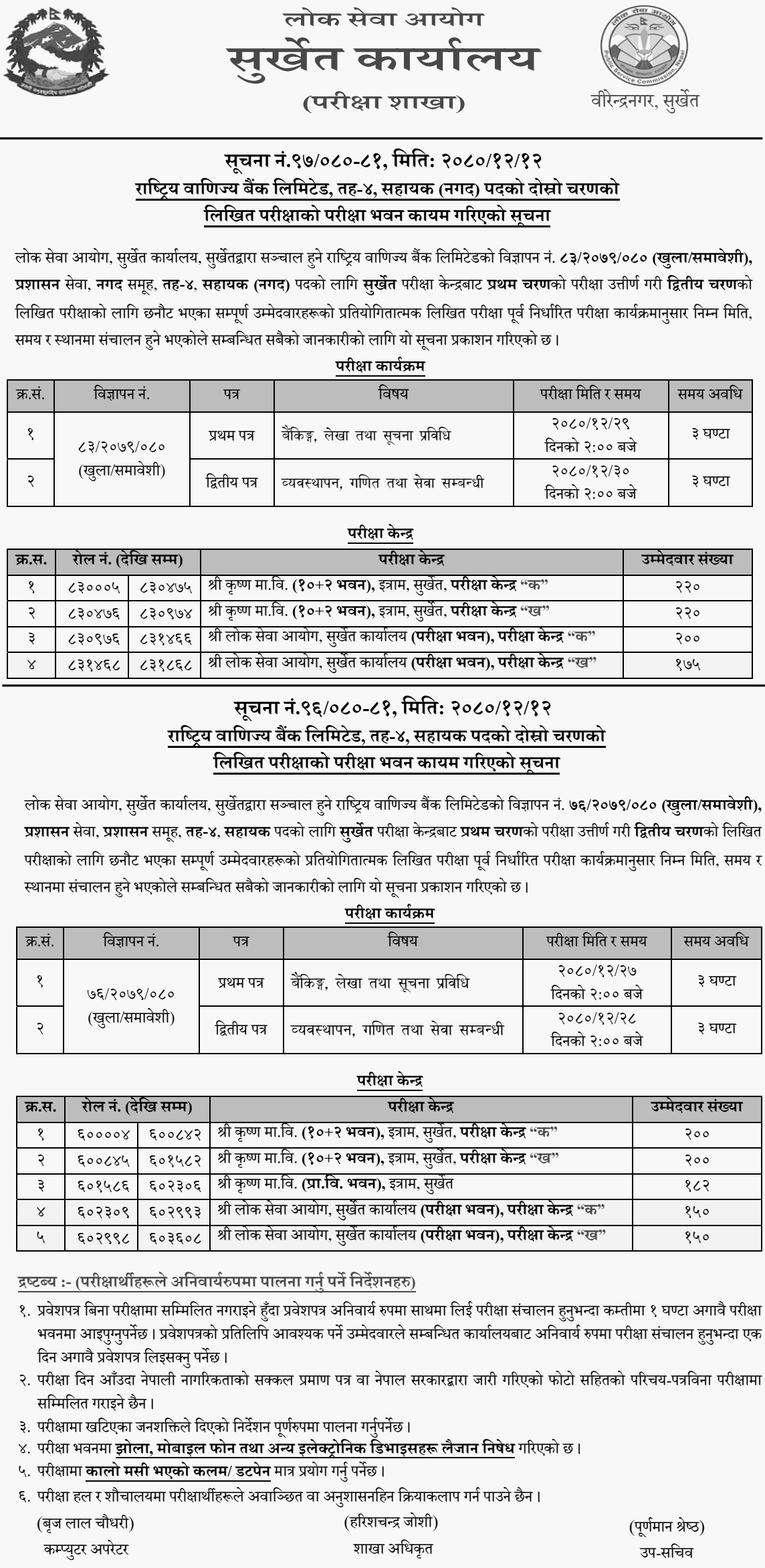 Rastriya Banijya Bank Limited 4th Level Assistant Written Exam Center in Surkhet