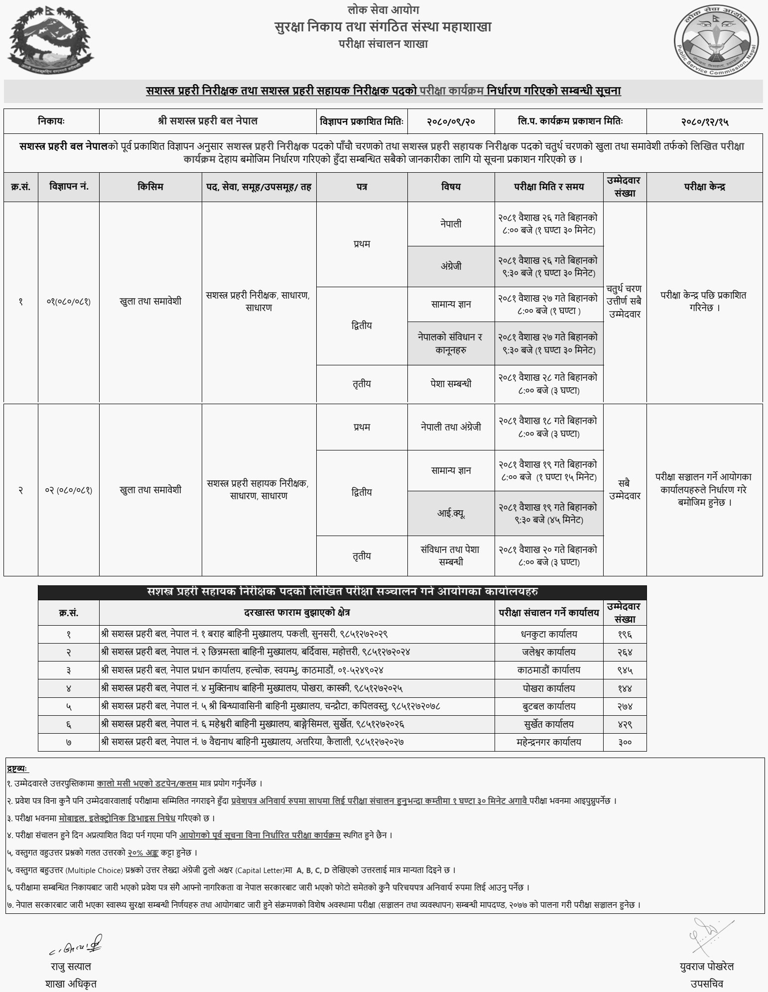 APF Nepal Written Exam Schedule of Inspector and ASI Post 2080