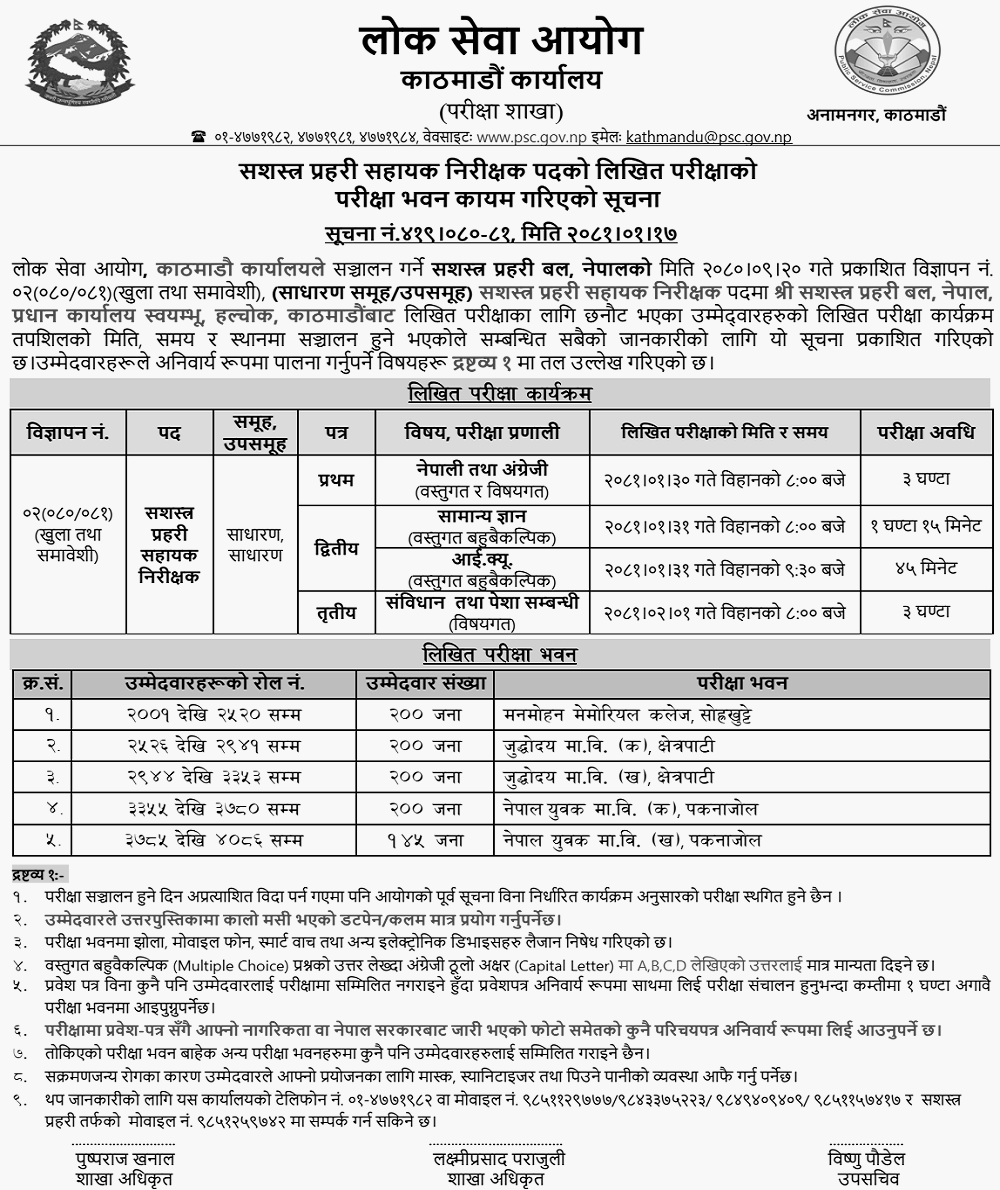 APF Nepal Assistant Sub Inspector (ASI) Post Written Exam Center in Kathmandu